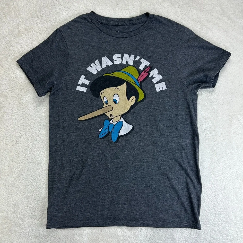 Disney Pinochio Shirt Womens S Gray Graphic It Wasn't Me Short Sleeve Crewneck